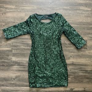 Woman’s express sequince party dress, green, size 8